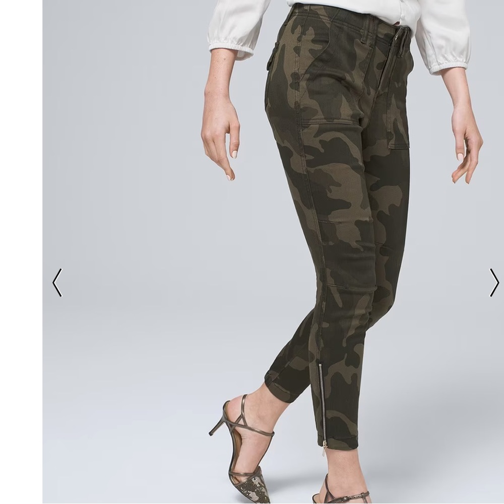 WHBM Mid-Rise Camo-Print Utility Slim Ankle Jeans